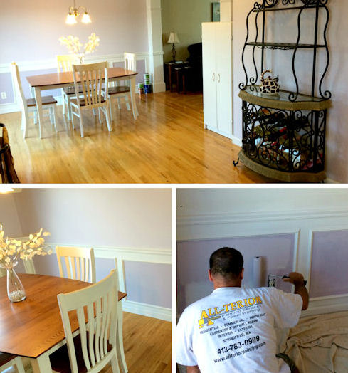 collage of a dining room being painted